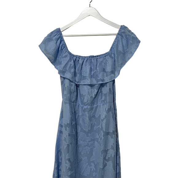 KOKO + MASON WOMENS SIZE MEDIUM OFF SHLDR JACQUARD LINED MIDI DRESS BLUE NEW - Picture 7 of 14